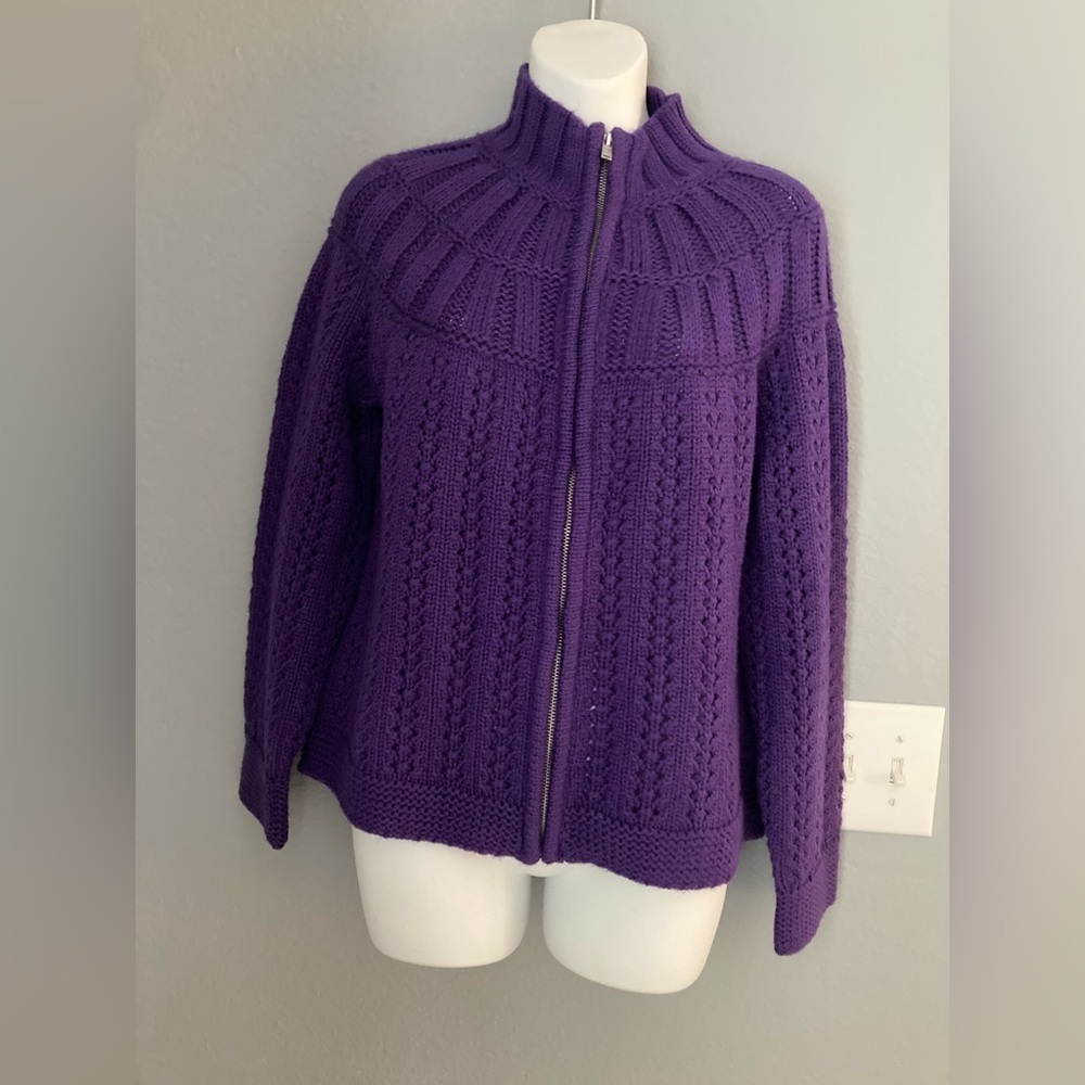 Talbots Women’s Zip up Cardigan Sweater Mixed Stitch Size Large P Retails $100